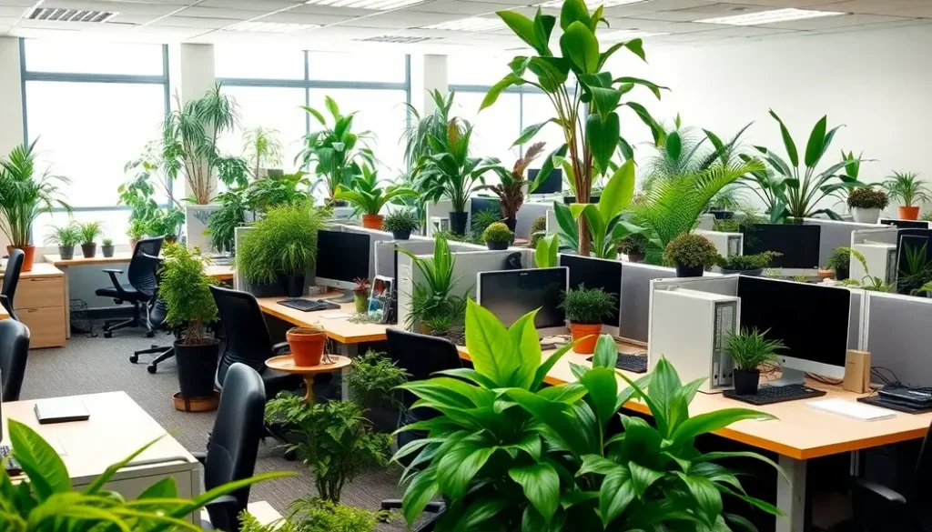 Image of a corporate office rich with diverse and vibrant plant life.