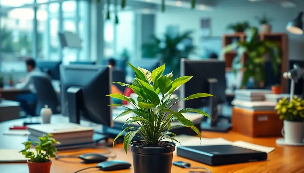 Office plants conspiring in the corner with mischievous intent.